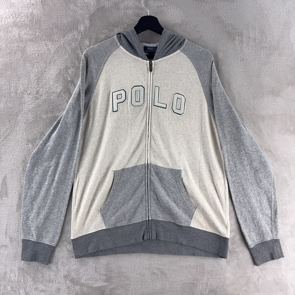 Polo Ralph Lauren Zip Up Hoodie Boys Size XL Gray Colorblock Casual Lounge